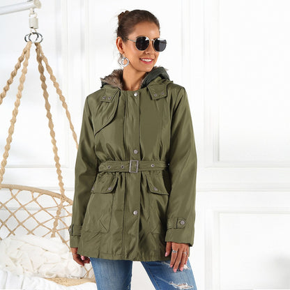 Ladies Outerwear Parka with adjustable drawstring and removable hood Chic and Style