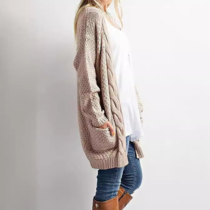 Dames cardigan en tricot confortable avec poches et motif torsadé Chic und Stil