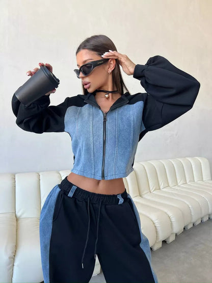 Trendy cropped sweatshirt set for women and loose athletic pants Chic and Style