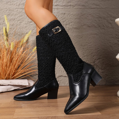 Bottes overknee à la mode pour femmes avec un élégant motif en tricot et un confort blocké.