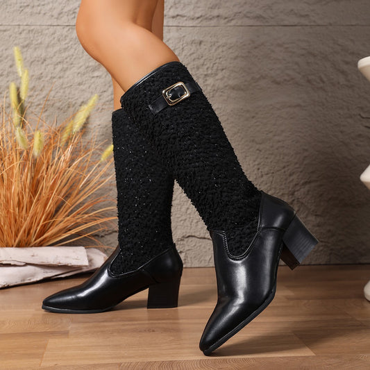 Bottes overknee à la mode pour femmes avec un élégant motif en tricot et un confort blocké.