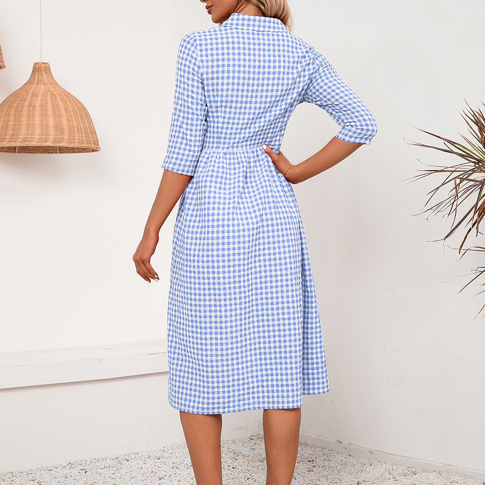 Robe chemise à carreaux pour femmes Chic und Stil