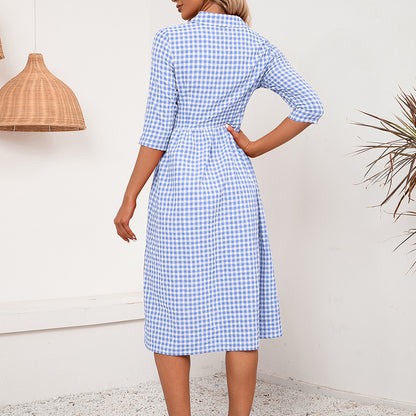 Robe chemise à carreaux pour femmes Chic und Stil