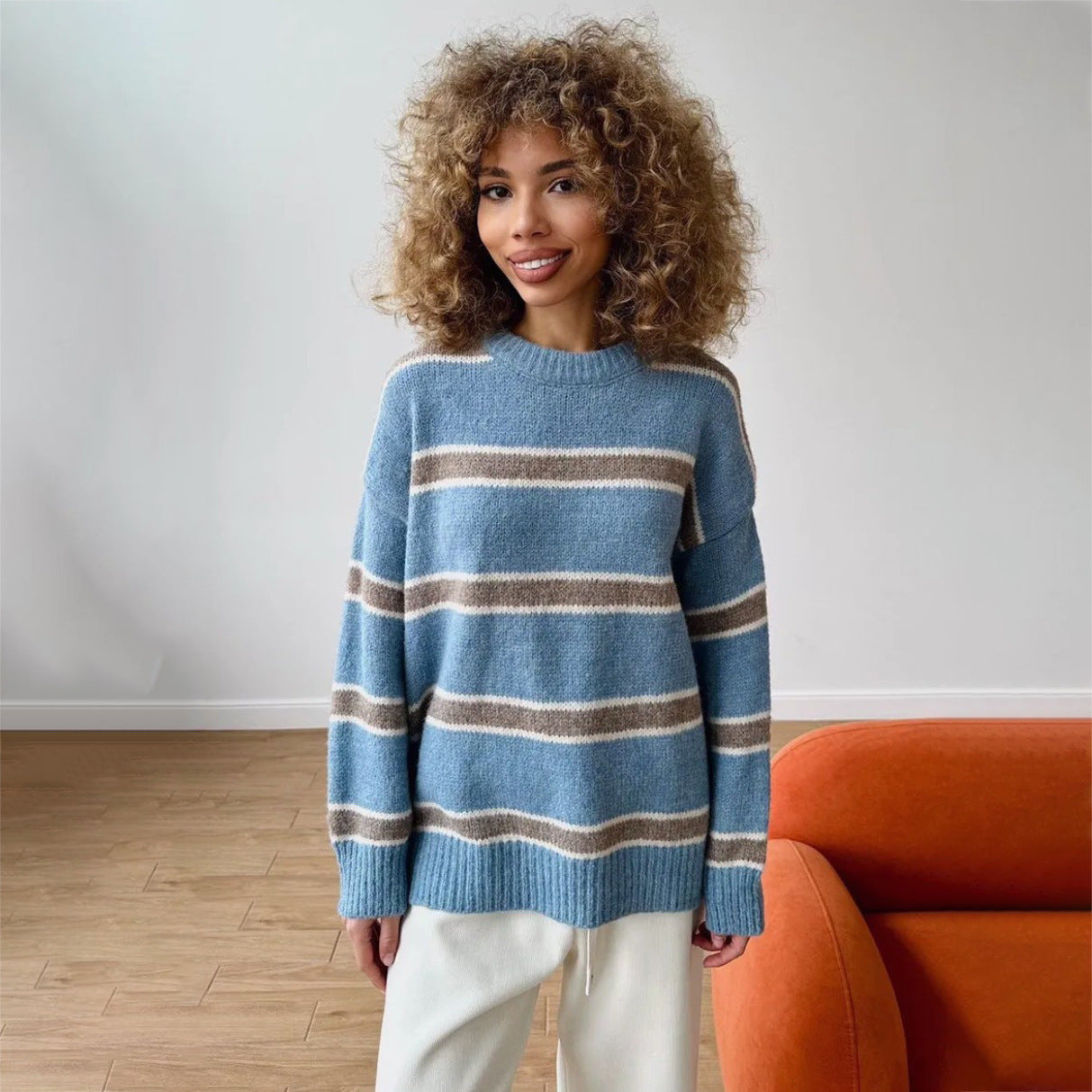 Pull en tricot épais pour femmes avec un motif rayé original Chic und Stil