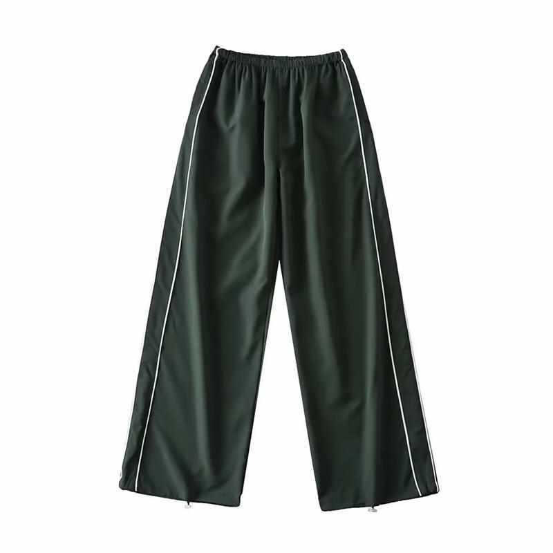 Damen weite Sporthose mit elastischem Bund und seitlichen Kontraststreifen Chic und Stil