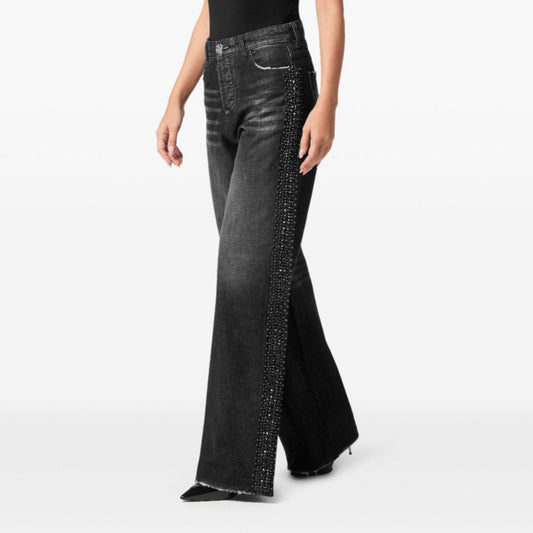 Dames jeans taille haute avec des détails en strass scintillants Chic und Stil