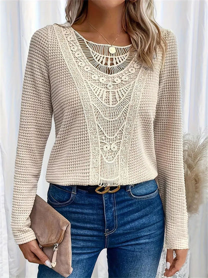 Pull fin en tricot pour dames avec insert en crochet délicat Chic und Stil
