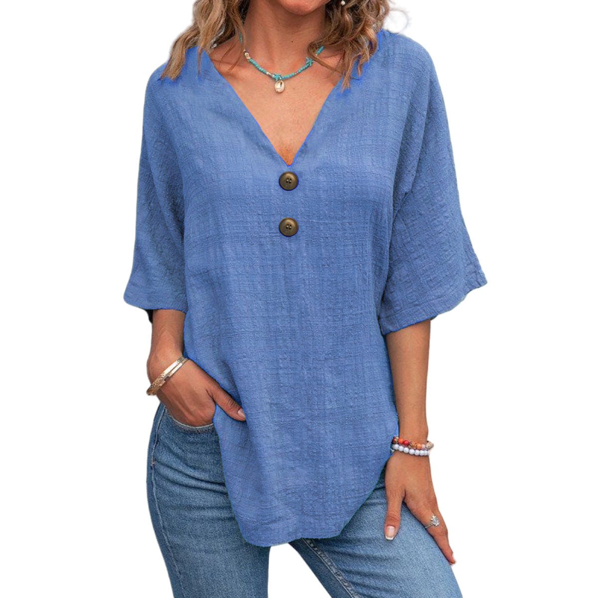 Blouse dames à col en V avec boutons décoratifs et coupe décontractée Chic und Stil