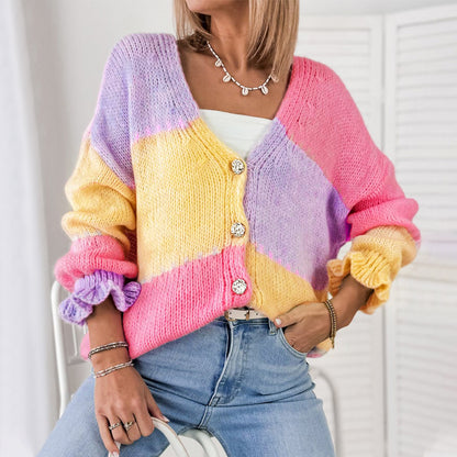 Cardigan oversize à la mode pour femmes avec motif rayé coloré et manches volumineuses Chic und Stil