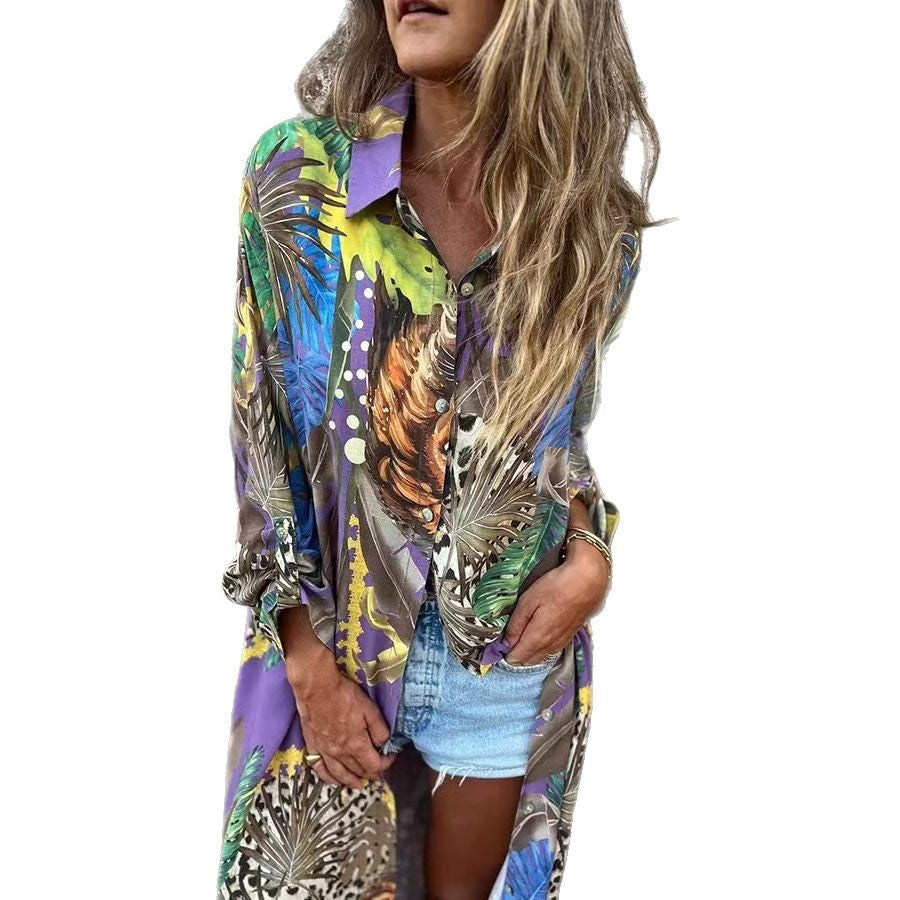 Blouse à manches longues pour femmes avec motif animal et coupe décontractée Chic und Stil
