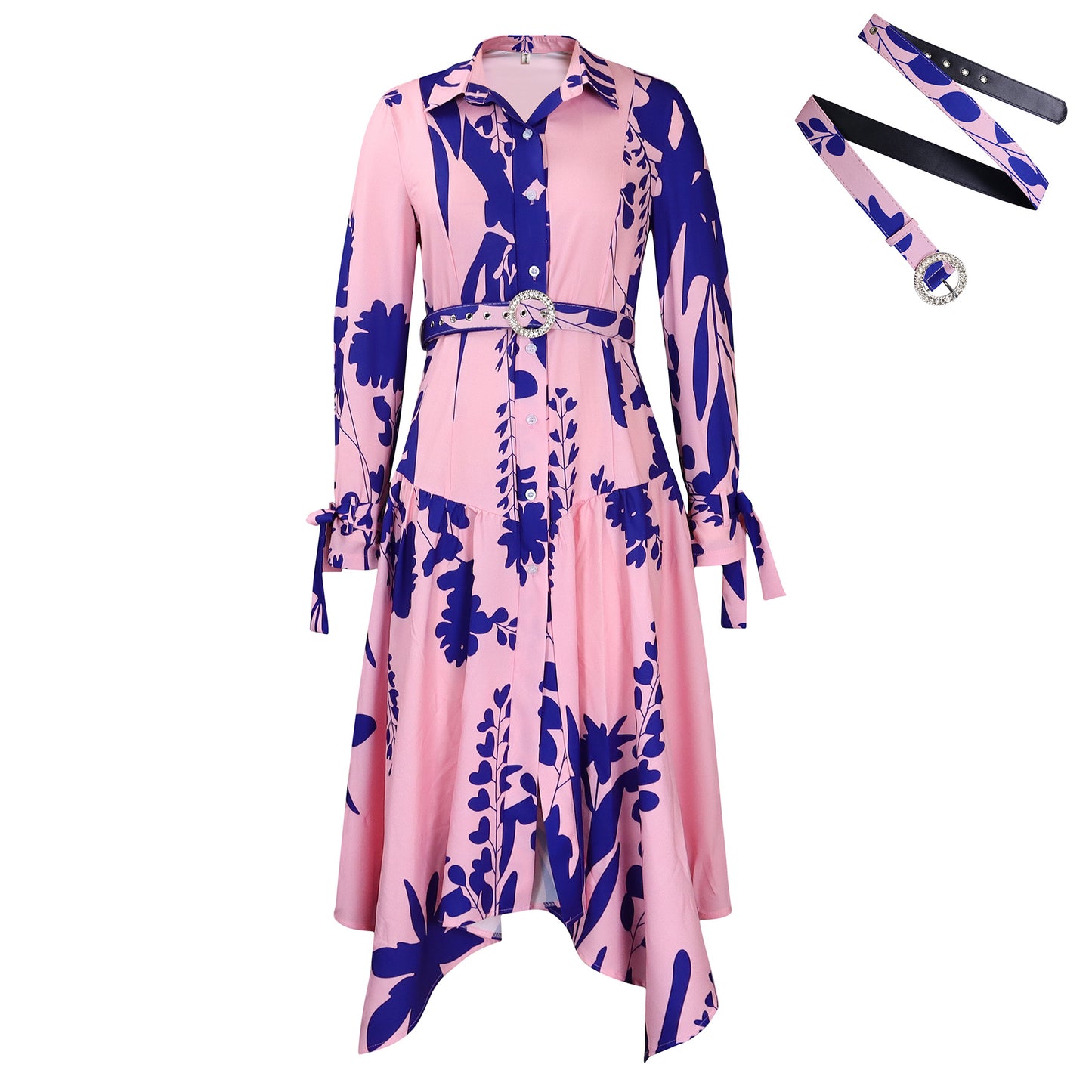 Robe chemisier pour femmes avec un design floral coloré et une ceinture cintrée Chic und Stil
