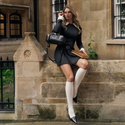 Dames élégant, imprimé robe à manches courtes avec col et plis Chic und Stil