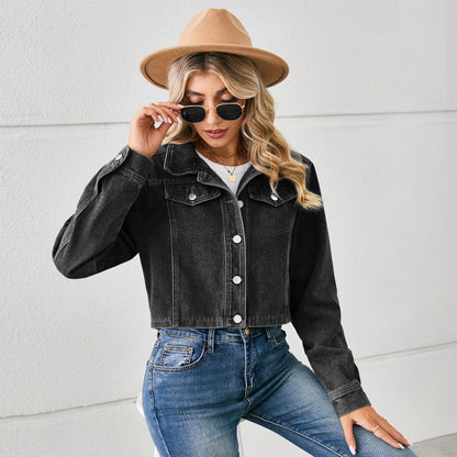 Veste en jean cropped pour femmes avec col classique Chic und Stil