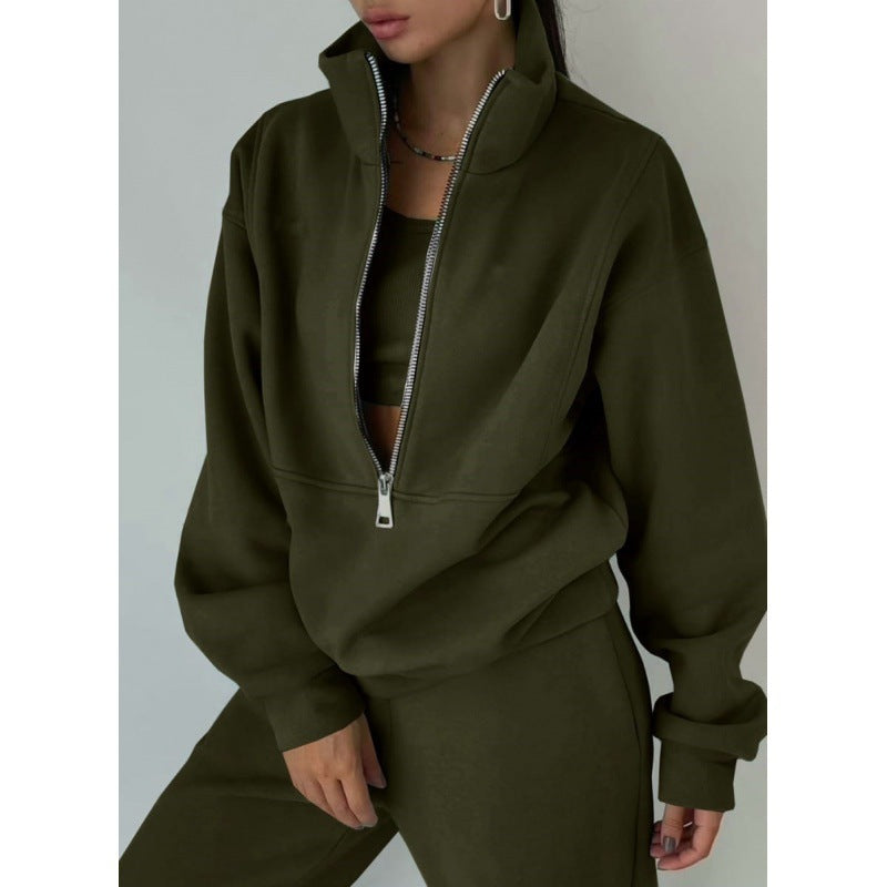 Pull over zippé décontracté pour femmes avec col montant Chic und Stil