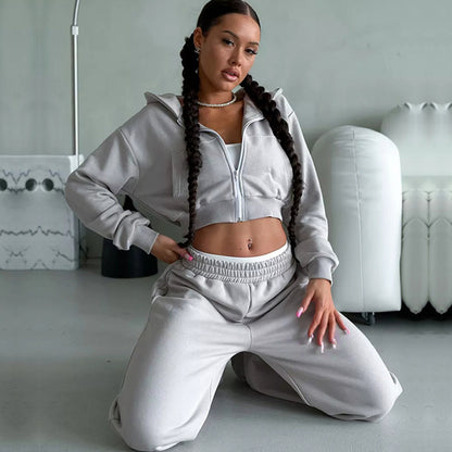 Women’s sporty cropped top and wide leisure pants set Chic and Style