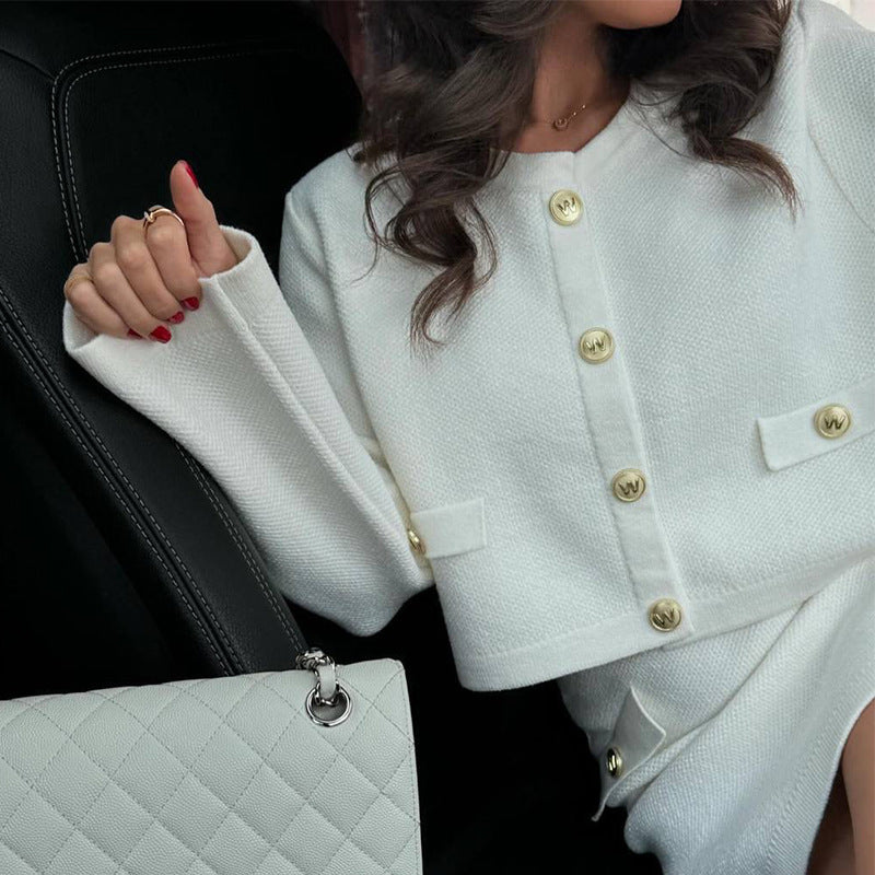 Dames élégant ensemble en tweed avec veste cropped et mini-jupe Chic und Stil