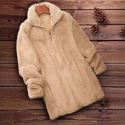 Ladies Soft Teddy Jacket with High Collar and Side Pockets Chic and Style