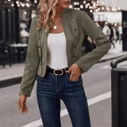 Blazer en daim féminin à boutons décoratifs Chic und Stil
