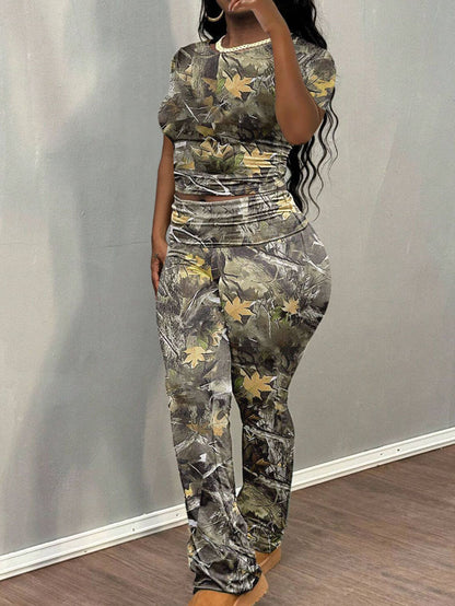 Dames Camouflage Imprimé Salon Set Chic und Stil