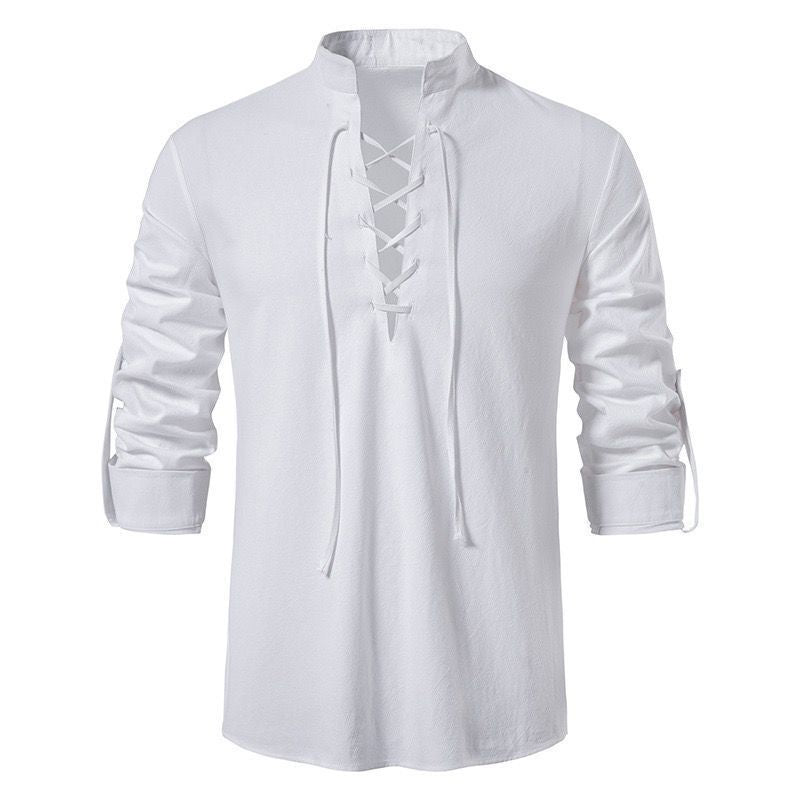 Chemise homme à manches longues avec détail de laçage moderne et col montant décontracté Chic und Stil