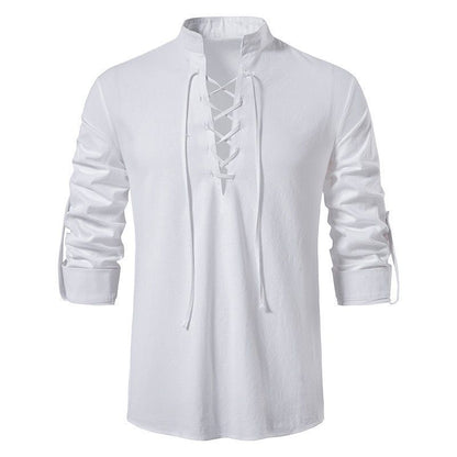 Chemise homme à manches longues avec détail de laçage moderne et col montant décontracté Chic und Stil