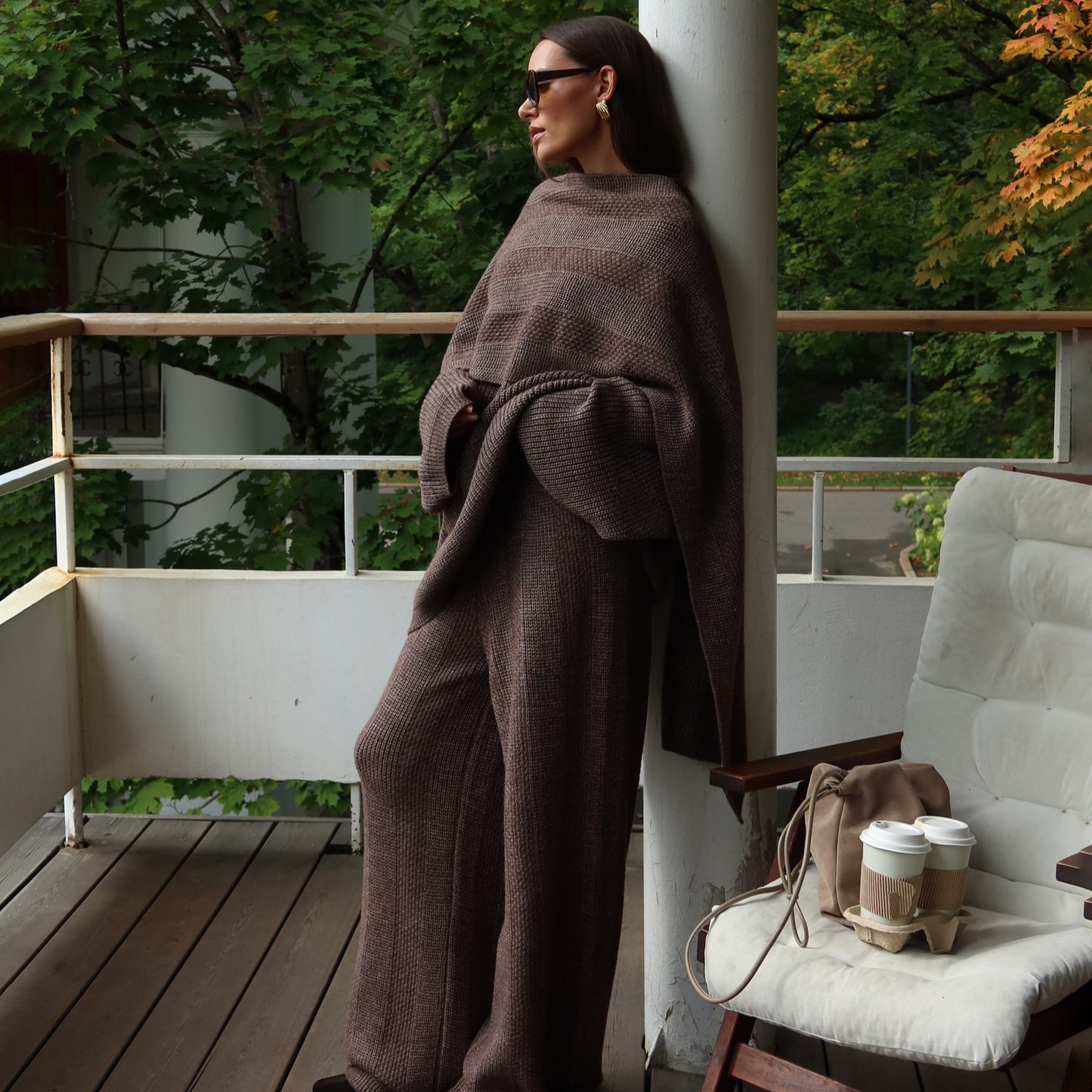 Women High-Quality Knit Set with Loose Top and Casual Palazzo Pants Chic and Style