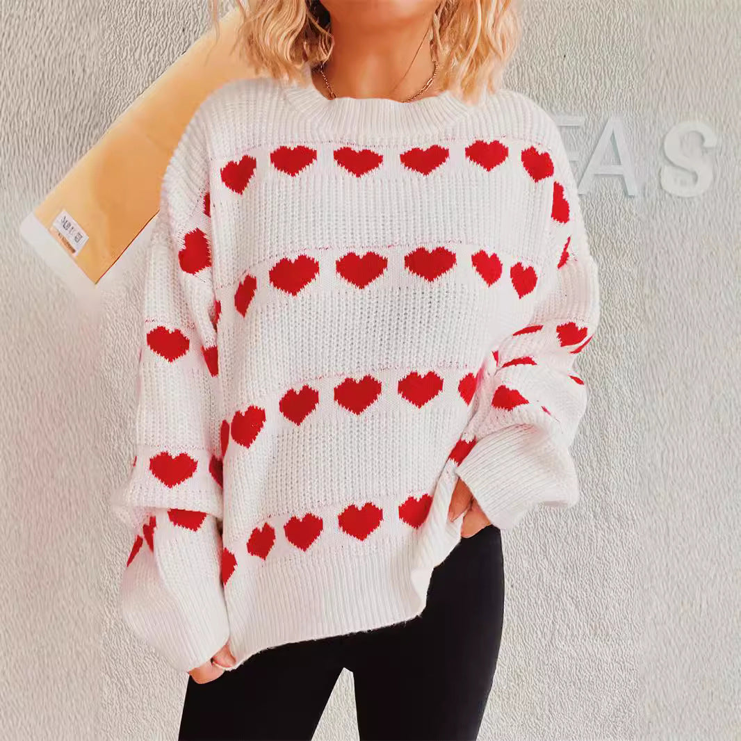 Pull en tricot à motif cœurs confortable pour femmes avec des manches larges Chic und Stil