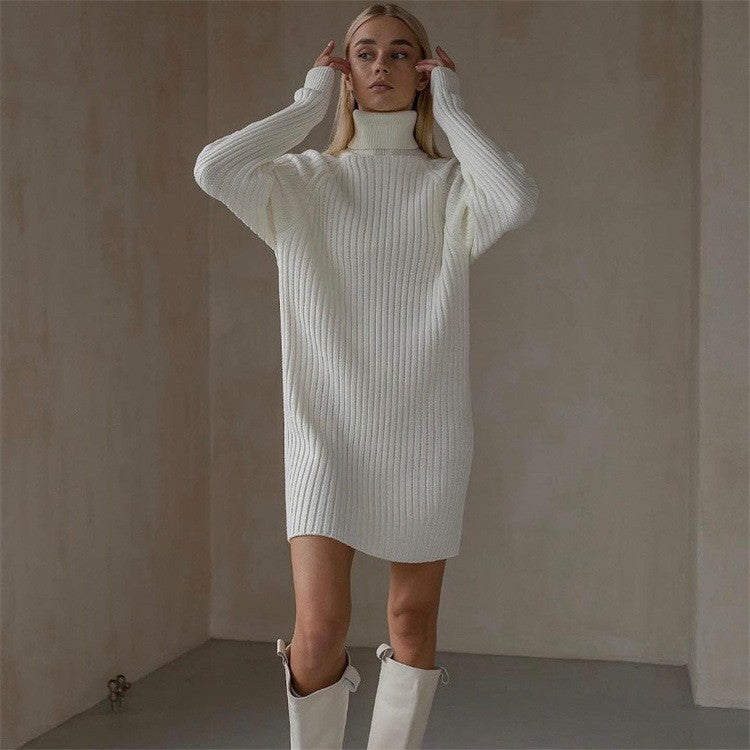 Robe tricotée pour femmes avec col haut et grandes manches Chic und Stil