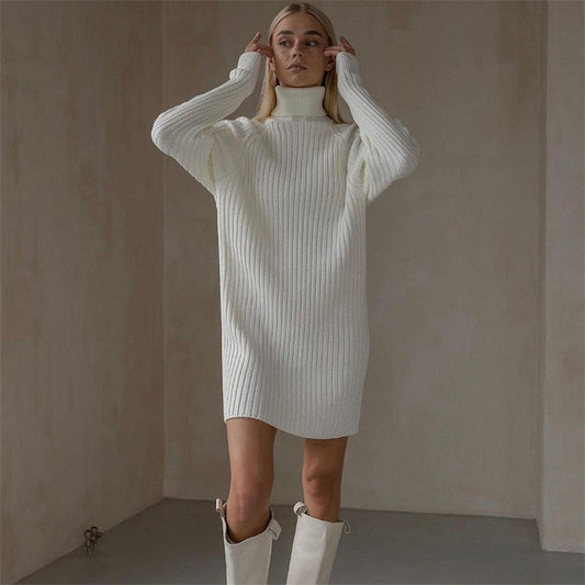 Robe tricotée pour femmes avec col haut et grandes manches Chic und Stil