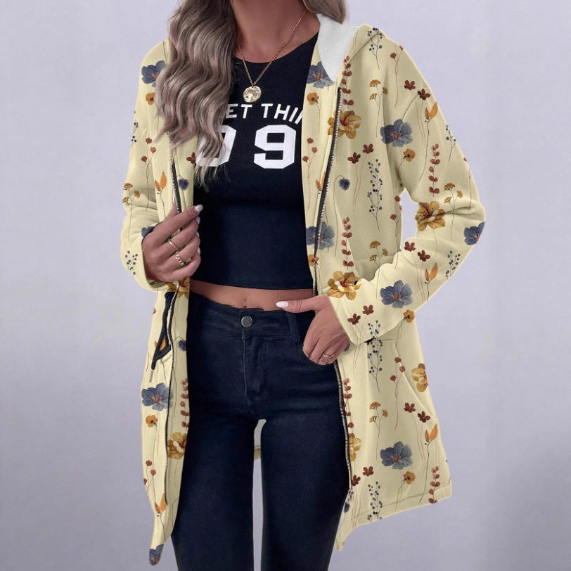 Manteau à capuche et fermeture éclair intégrale pour femmes à imprimé floral Chic und Stil