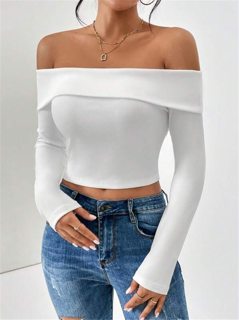 Dames Haut de corps off-shoulder avec manches longues et fine texture côtelée Chic und Stil