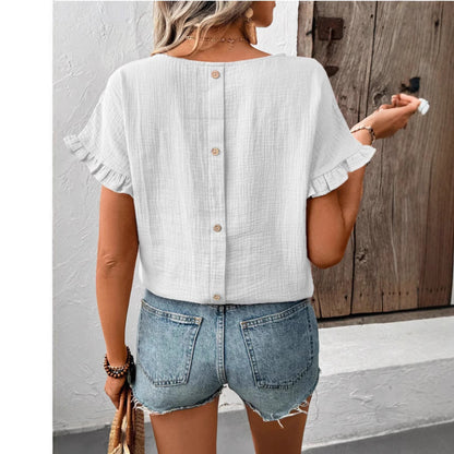 Blouse à manches courtes volants pour femmes avec dos en bouton Chic und Stil