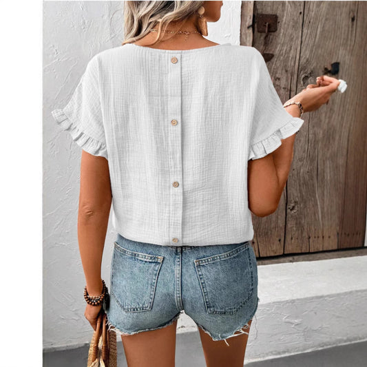 Blouse à manches courtes volants pour femmes avec dos en bouton Chic und Stil