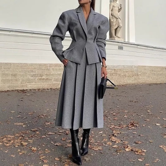 Dames Ensemble blazer et jupe élégant en mélange de laine de haute qualité Chic und Stil