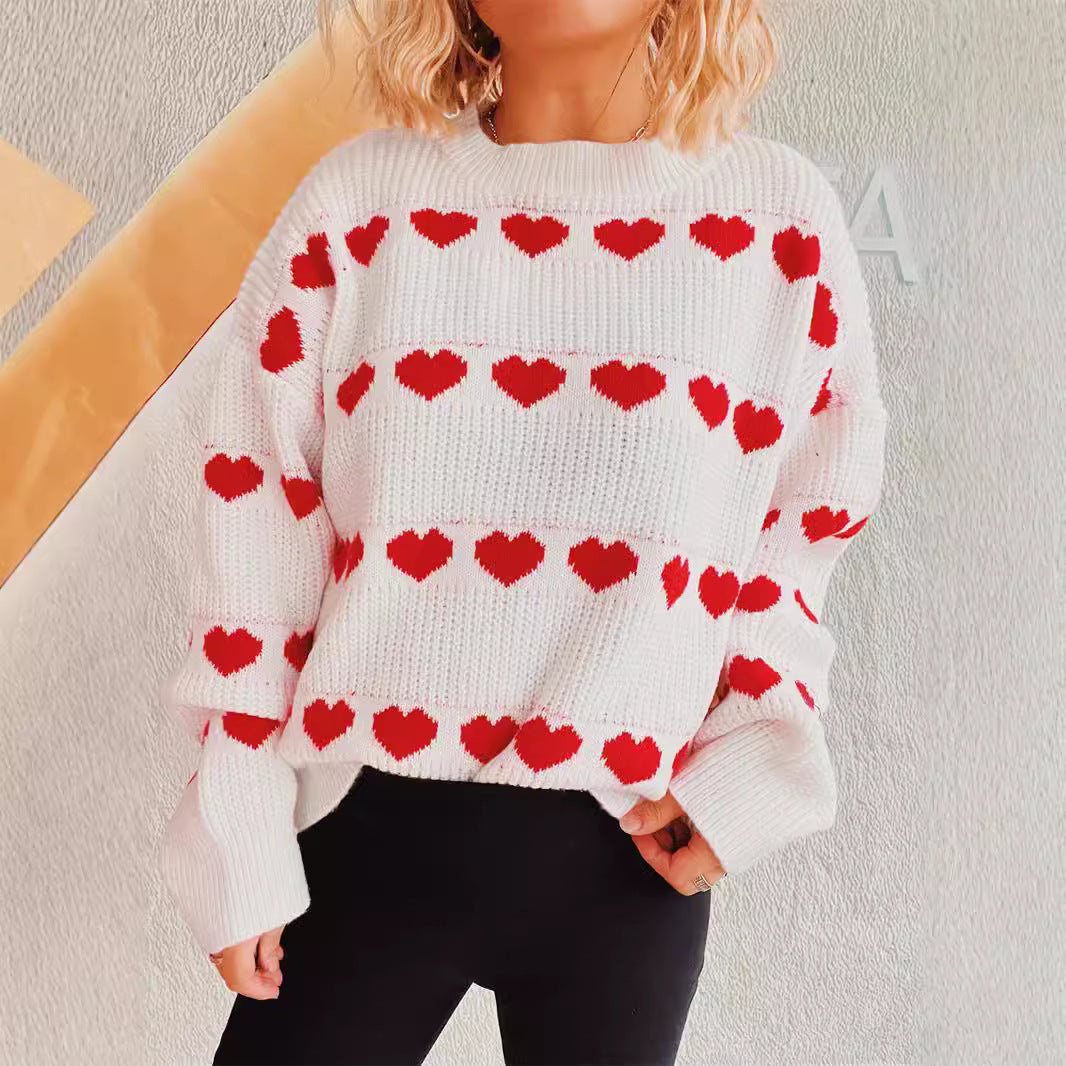 Pull en tricot à motif cœurs confortable pour femmes avec des manches larges Chic und Stil