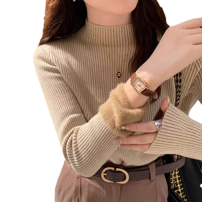 Dames Pull à côtes élégant avec col haut Chic und Stil