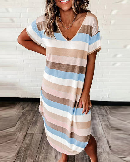 Dames Loisirs Robe Maxi Rayée Chic und Stil