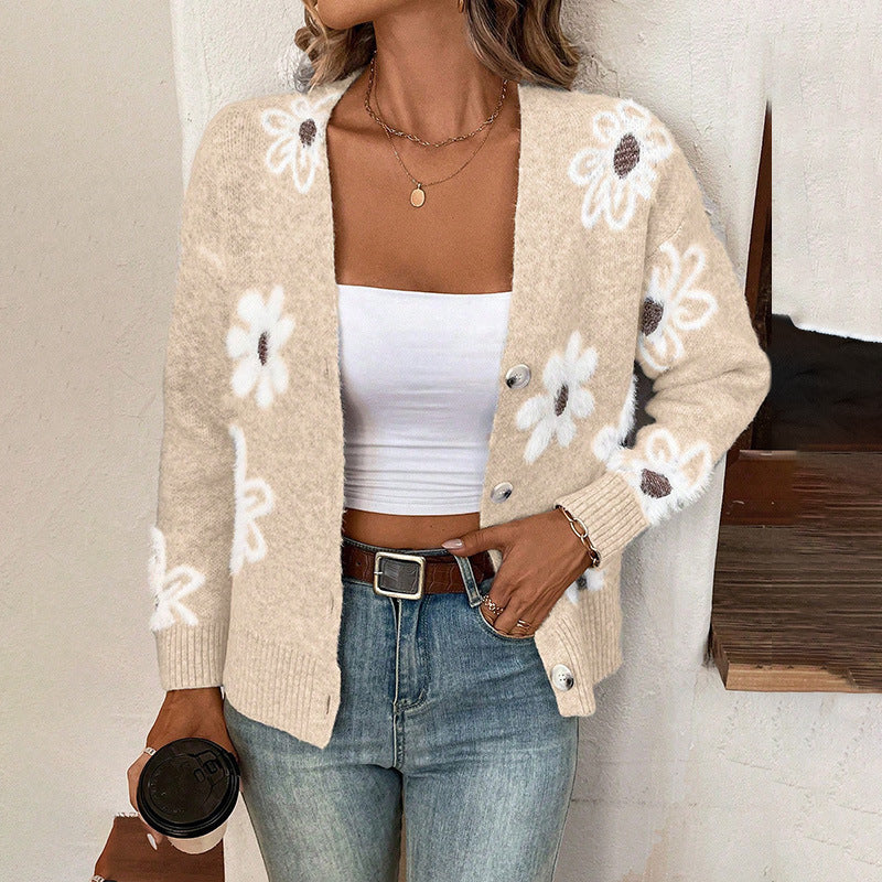 Dames cardigan douillet avec motif floral Chic und Stil