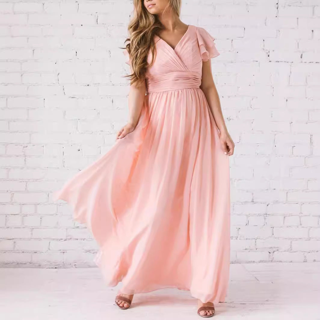 Dames Élégante Robe Maxi avec Manches Volantes Chic und Stil