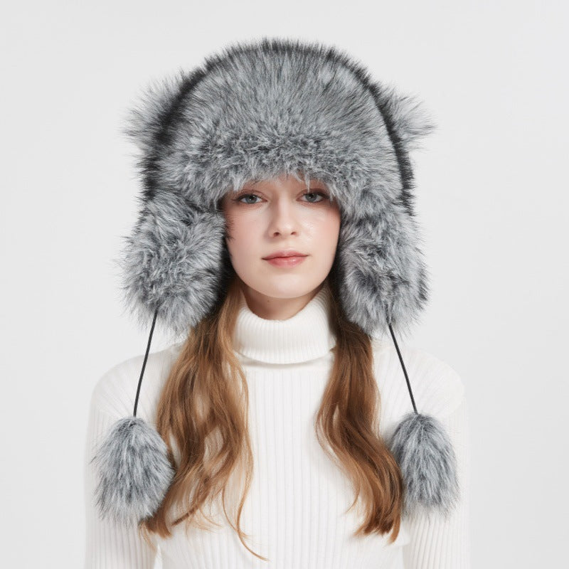 Woman Cozy Fur Hat with Ear Protection and Pompon Chic and Style