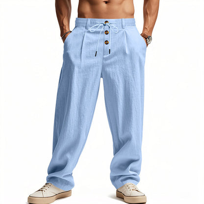 Casual linen cargo pants for men with elastic waistband and practical side pockets Chic and Style