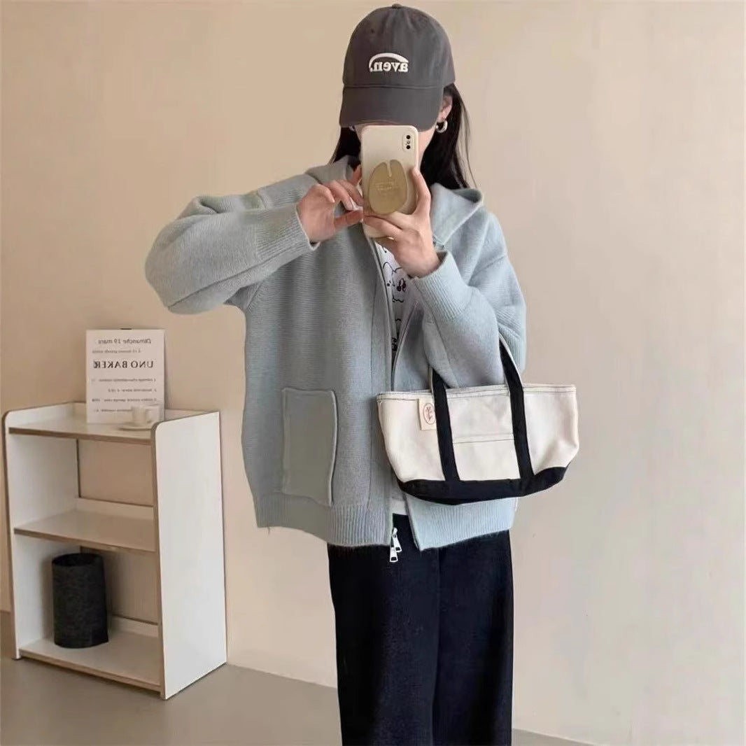 Dames Casual Oversized Gilet en Tricot avec Capuche et Poches Chic und Stil