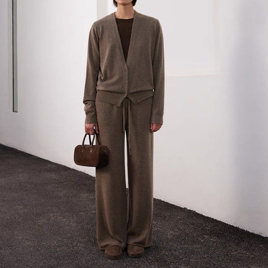 Dames Ensemble de loungewear en tricot élégant avec pantalon et cardigan Chic und Stil