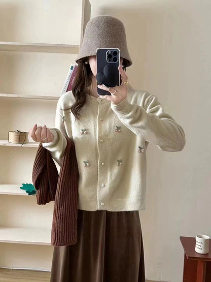 Dames Élégant Gilet en Tricot avec Applications Florales Chic und Stil