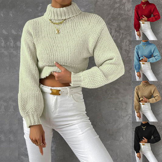 Dames gros tricot pull avec col haut Chic und Stil
