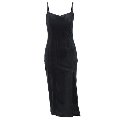 Robe midi fendue en velours pour femmes Chic und Stil