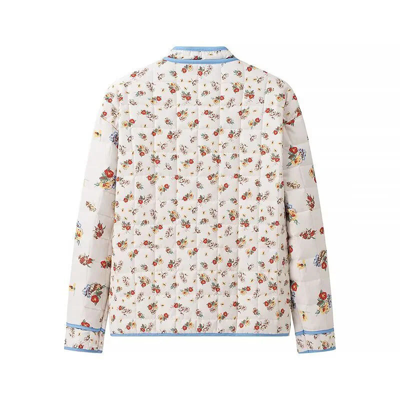 Dames Blommestikte Gewatteerde Jas met Praktische Zak en Moderne Snit Chic und Stil