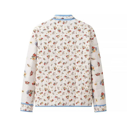 Dames Blommestikte Gewatteerde Jas met Praktische Zak en Moderne Snit Chic und Stil