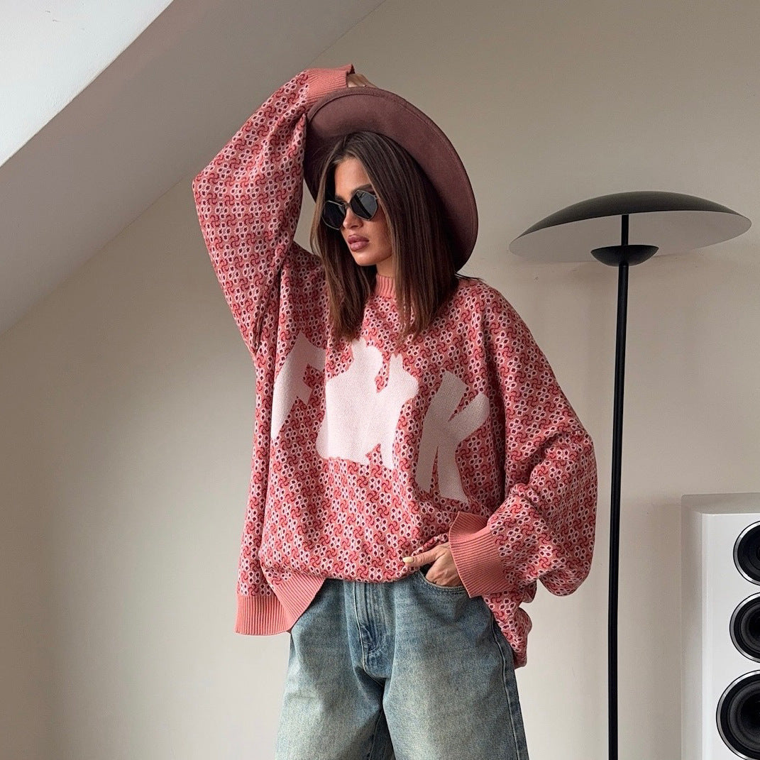 Pull en tricot surdimensionné pour femmes avec motif créatif Chic und Stil