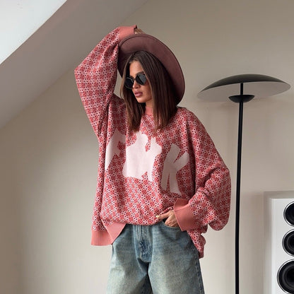 Pull en tricot surdimensionné pour femmes avec motif créatif Chic und Stil